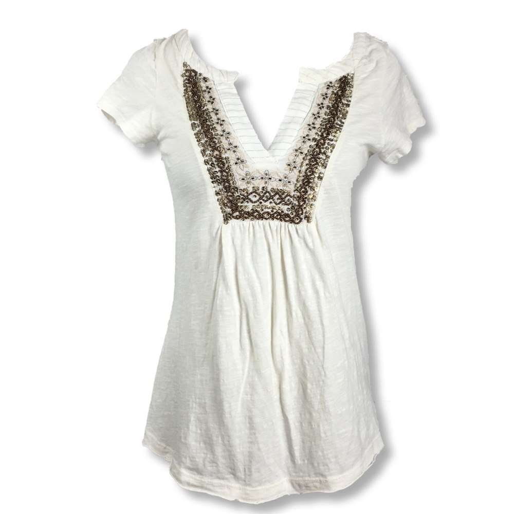 Anthropologie Meadow Rue XS Beaded Embroidered Top